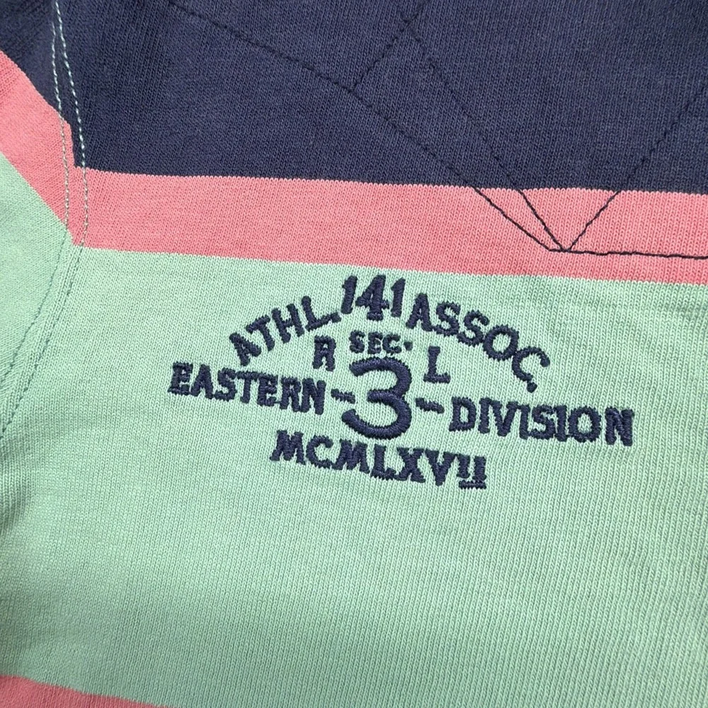 Polo Ralph Lauren Rugby Shirt Green Pink Navy Striped Crest Embroidered S / M